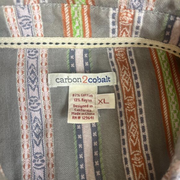 Carbon2Cobalt Shirt Mens XL Gray Green Button Short Sleeve Pocket  Aztec Tribal - Picture 8 of 12